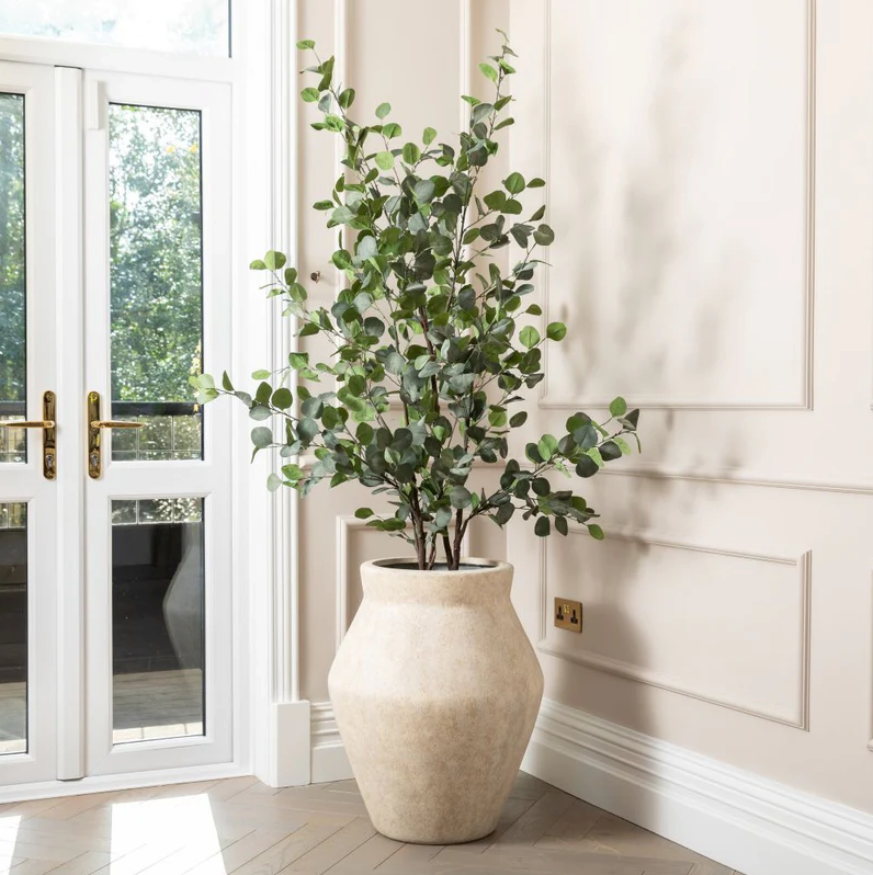 Cream Ceramic Vase with Artificial Eucalyptus Plant - Home Decor (80 chars)