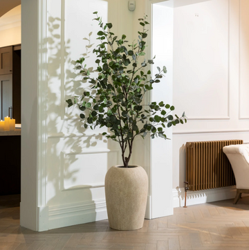 Cream Ceramic Planter with Faux Eucalyptus Plant - Indoor Home Decor