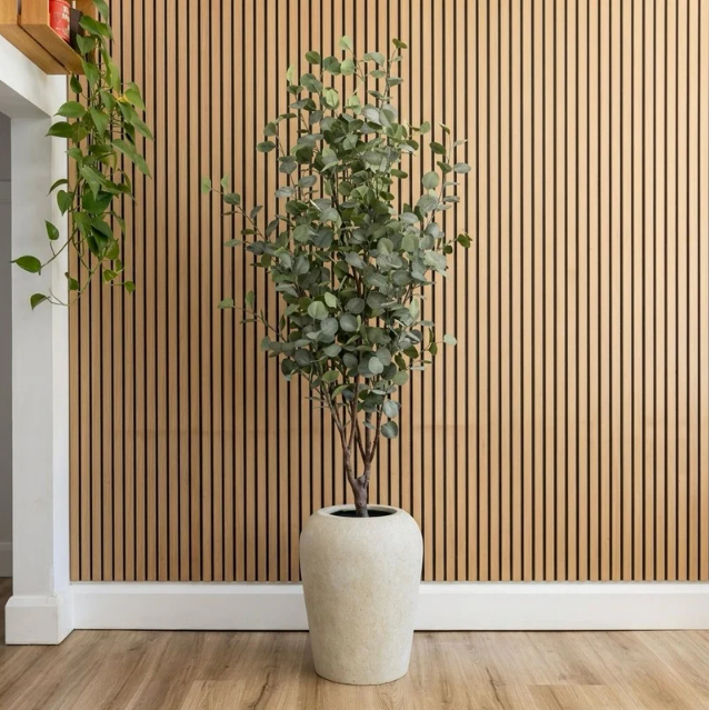 Cream Ceramic Planter with Faux Eucalyptus Plant - Indoor Home Decor