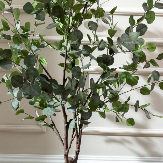 Cream Ceramic Planter with Faux Eucalyptus Plant - Indoor Home Decor